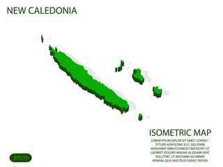 Green isometric map of New Caledonia elements white background for concept map easy to edit and customize. eps 10