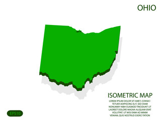 Green isometric map of Ohio elements white background for concept map easy to edit and customize. eps 10