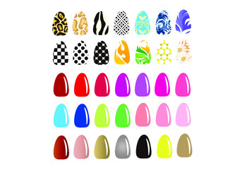 Nail polish,decorated nails,colors,illustrated,vector,isolated,white background