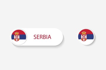 Fototapeta premium Serbia button flag in illustration of oval shaped with word of Serbia. And button flag Serbia.