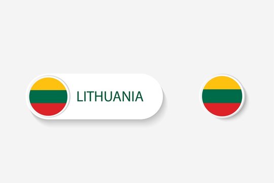 Lithuania button flag in illustration of oval shaped with word of Lithuania. And button flag Lithuania.
