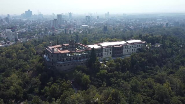 Aerial side view of the Chapultepec Castle