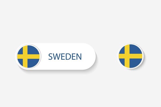 Sweden button flag in illustration of oval shaped with word of Sweden. And button flag Sweden.