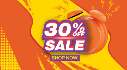Promotional sale banner template design. 30 percent off . Vector illustration