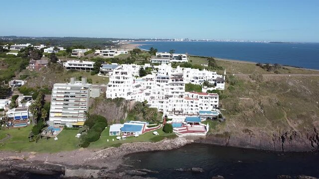Drone view of Casapueblo, Punta Ballena in Uruguay