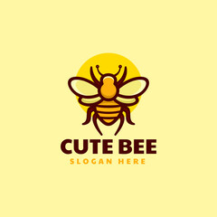 Vector Logo Illustration Cute Bee Simple Mascot Style.