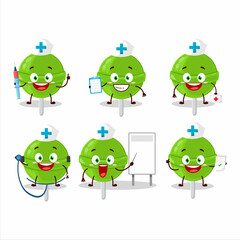 Obraz premium Doctor profession emoticon with sweet melon lollipop cartoon character