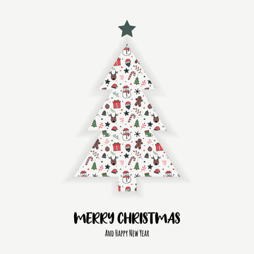 Concept of Christmas tree with ornaments. Vector