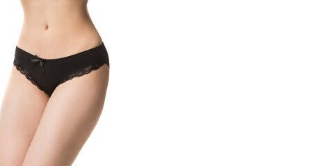 women's health concept, girl in panties on white background