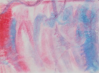 Blue-pink watercolor background. Transparent lines and spots on a white paper background. Paint leaks and ombre effects. Abstract hand-painted image