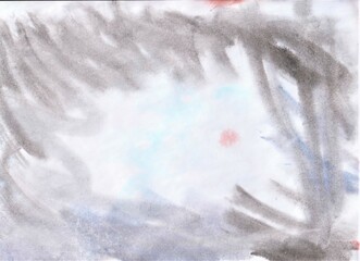 Gray-white watercolor background. Transparent lines and spots on a white paper background. Paint leaks and ombre effects. Abstract hand-painted image. © Olirina