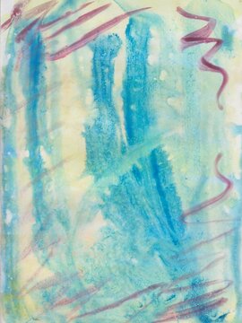 Blue watercolor background. Transparent lines and spots. Paint leaks and ombre effects. Abstract hand-painted image. © Olirina