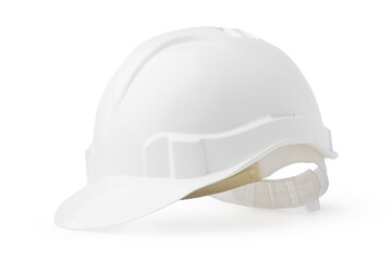 White plastic safety hardhat isolated on white background