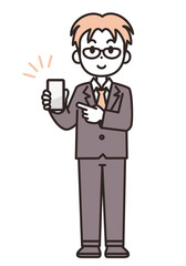 スマホを見せるスーツの男性のイラスト素材