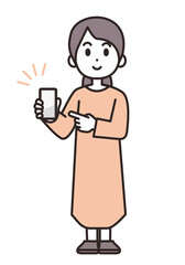 スマホを見せる女性のイラスト素材