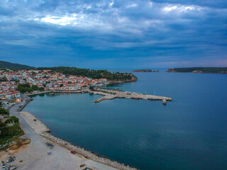 Naklejka na ściany i meble Aerial view of the beautiful seaside city of Pylos located in western Messenia in Peloponnese, Greece