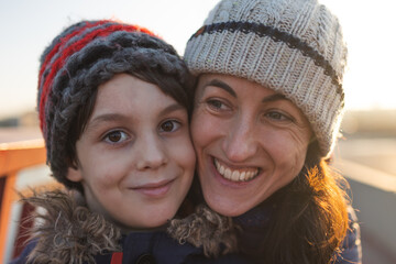 portrait of happy mother and son.