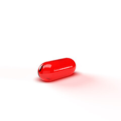 Red capsule in white background, 3d render