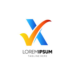 Letter X Tick or Check Mark Logo Design Vector Icon Graphic Emblem Illustration Background Template