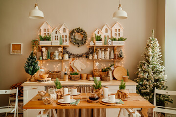 decoration in kitchen for new year. Christmas decor.