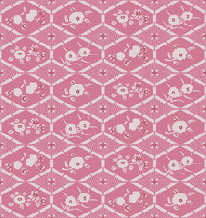 Japanese Cute Flower Hexagon Diamond Vector Seamless Pattern