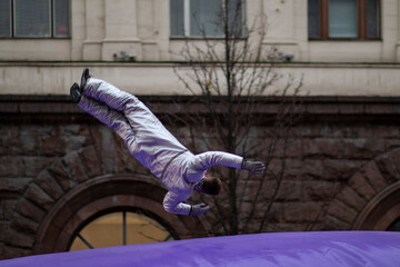 Russia. Moscow. Tverskaya street. Christmas. Demonstration performances as a driver on a trampoline 3.