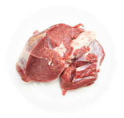 Beef meat in a white plate isolated on a white background.