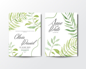 Invitation card with watercolor leaf background
