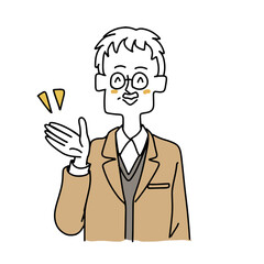 案内している白髭の男性