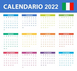 Italian Calendar for 2022. Scheduler, agenda or diary template. Week starts on Monday