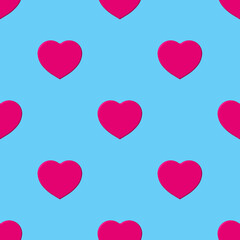 Seamless pattern. Pink heart on pastel blue backgrounds. symbol of love. Template for application to surface. 3d image. 3d rendering