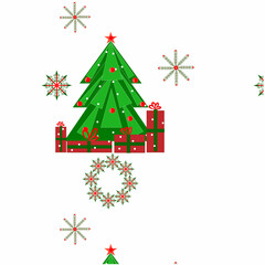 background pattern christmas tree gifts and snowflakes