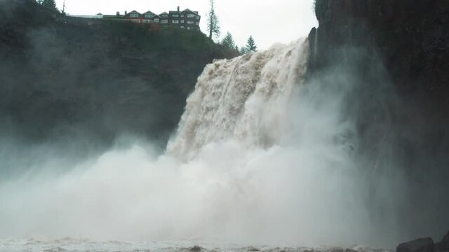 Snoqualmie Falls Below Waterfall View Overflowing from Flooding