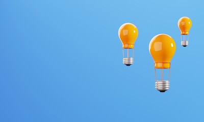Minimal light bulb balloons on blue background. Creative idea concept, 3D illustration