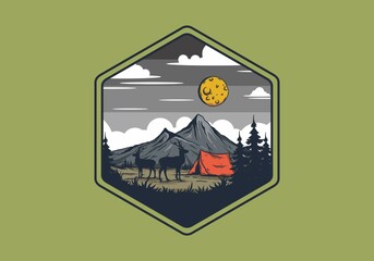 Vintage wildlife camping illustration drawing