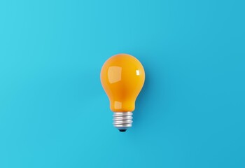Yellow light bulb on bright blue background. Minimalist concept, creative idea concept, isolated lamp.,3d illustration