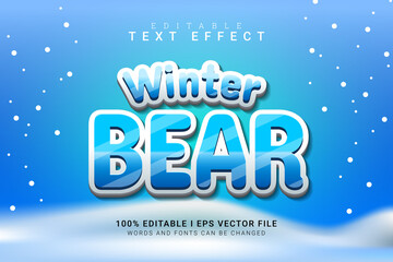 winter bear editable text effect vector illustration