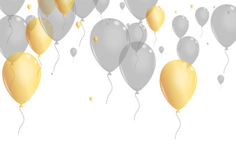 Golden Confetti Background White Vector. Toy Streamers Border. Yellow Ribbon Balloon. Baloon Shine Set. - obrazy, fototapety, plakaty