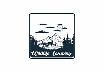 Vintage wildlife camping illustration drawing