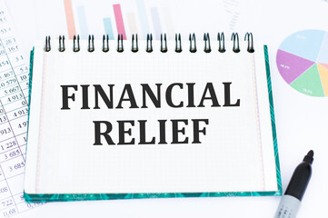 Financial Relief text on notepad on the background of color charts on the table