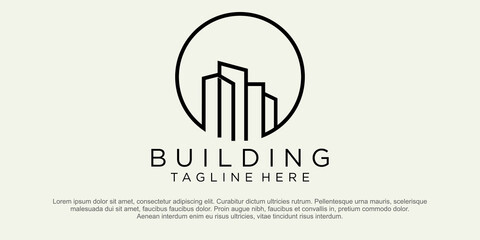 Building logo illustration vector graphic design in line art style