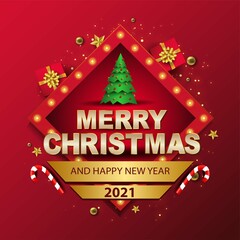 Merry Christmas background with christmas element. Red Background. party invitation Vector illustration design