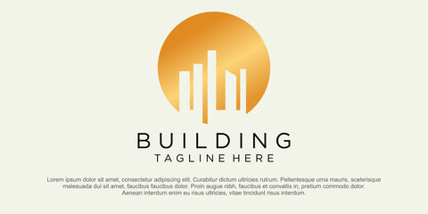 Building logo illustration vector graphic design in line art style, Real Estate