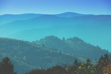 Mountain landscape in the autumn morning. Beautiful nature landscape. Carpathian mountains. Ukraine