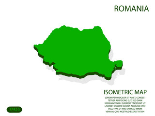 Green isometric map of Romania elements white background for concept map easy to edit and customize. eps 10