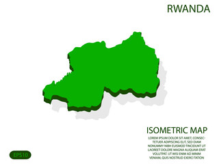 Green isometric map of Rwanda elements white background for concept map easy to edit and customize. eps 10