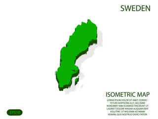 Green isometric map of Sweden elements white background for concept map easy to edit and customize. eps 10