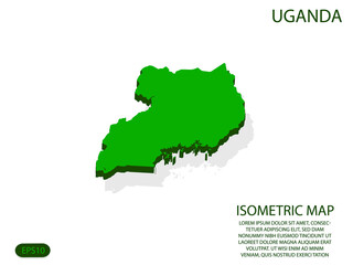 Green isometric map of Uganda elements white background for concept map easy to edit and customize. eps 10