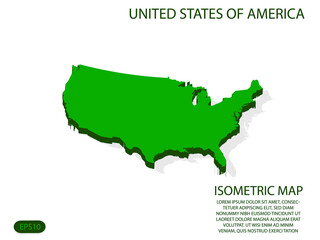 Green isometric map of United States of America elements white background for concept map easy to edit and customize. eps 10