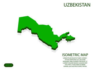 Green isometric map of Uzbekistan elements white background for concept map easy to edit and customize. eps 10